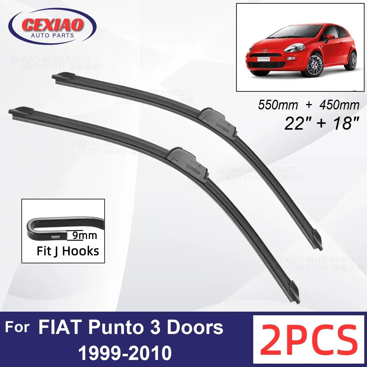 

Car Wiper For FIAT Punto 3 Doors 1999-2010 Front Wiper Blades Soft Rubber Windscreen Wipers Auto Windshield 22" 18" 550mm 450mm