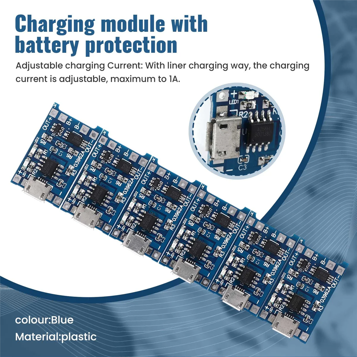 Carte de charge avec protection de batterie, TP4056, 18650 BMS, 5V Micro-USB, l'autorisation, 18650, 6 pièces