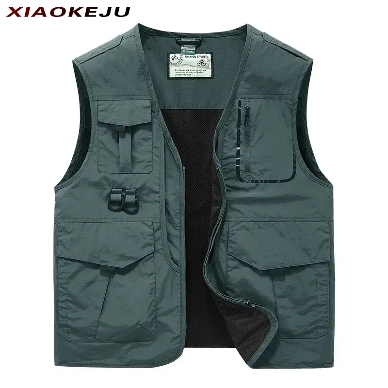 

Windbreaker Men MAN Clothing Denim Sleeveless Jacket Work Vest Hiking Multi Pocket Waterproof Coats Men's Fishing Hunting Formal