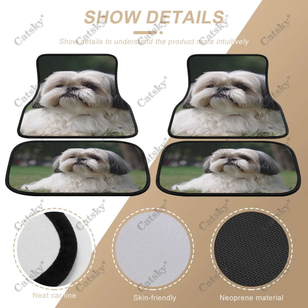 Shih Tzu Puppy Car Auto Floor Mats Carpet, 4PCS Customized Cars Mat All Weather Automotive Vehicle Pad Stylish