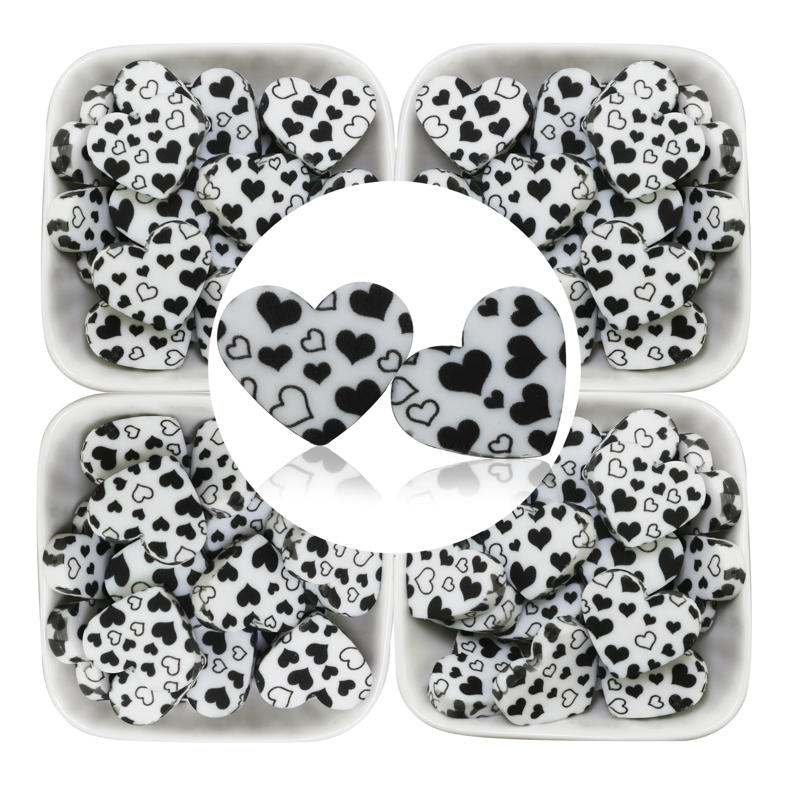 50Pcs 100Pcs Love Heart Flower Pattern Leopard Print Silicone Beads Baby Teething Teether Food Grade Chewing Round Fashion