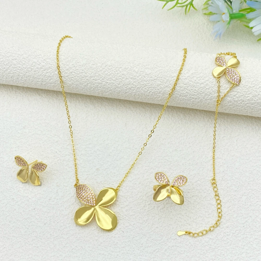 

Falair Women's Fashion Jewelry Set Gold Plated Copper Bracelet Ring Necklace Earrings Zirconia Simulation for Party Gift