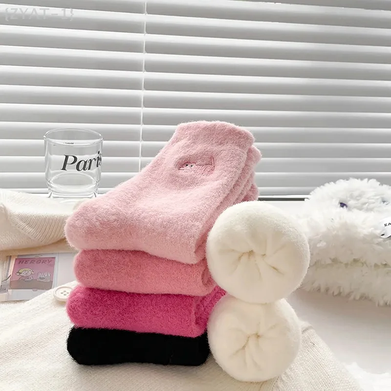 【No】1 Pair Cozy Cat Themed Socks - Mink Fleece Winter Hosiery With Thickened Warmth For Indoor Wear