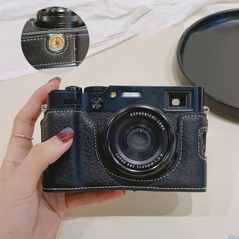 R91a الأنيقة Pu Leather نصف حقيبة حقيبة لـ X100VI مع وصول زر بسلاسة ويعزز الحماية