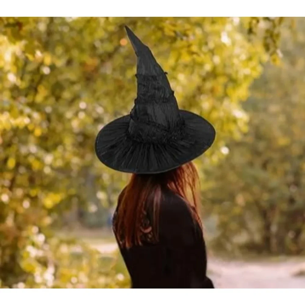 3 pçs preto ruched malvado bruxa chapéu para mulheres homens festa de halloween natal masquerade cosplay traje acessório chapéu mágico