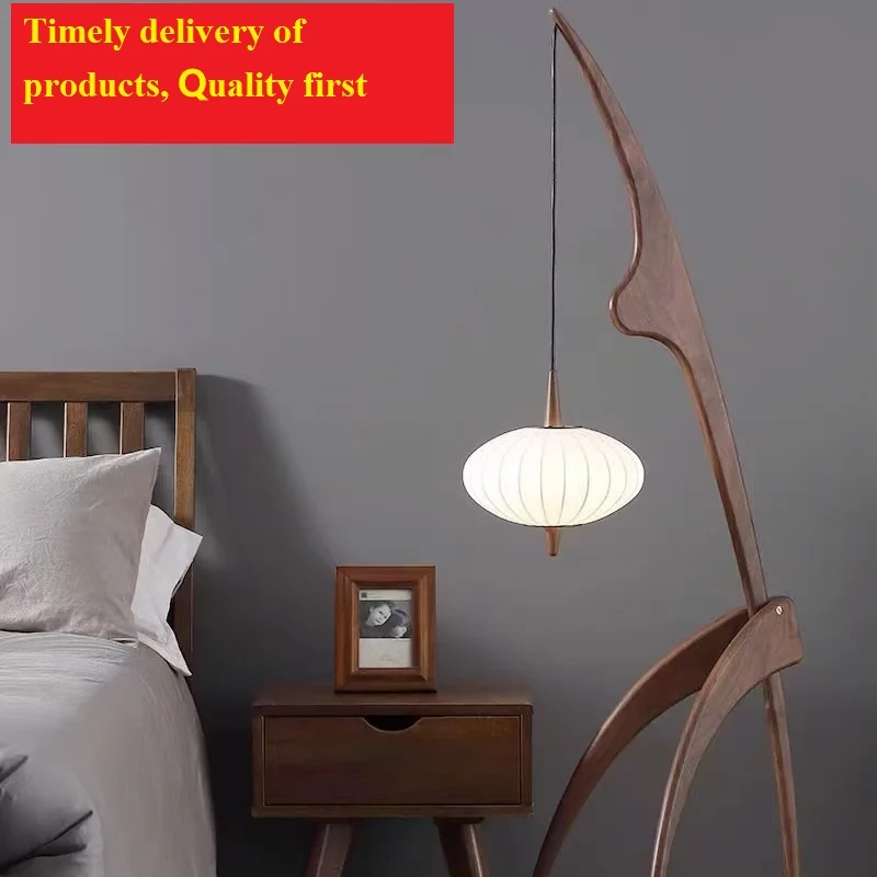 Modern Simple Walnut Solid Wood Floor Lamp Living Room Net Red Bedroom Bedside  Creative Exhibition Hall Corner Standing Light