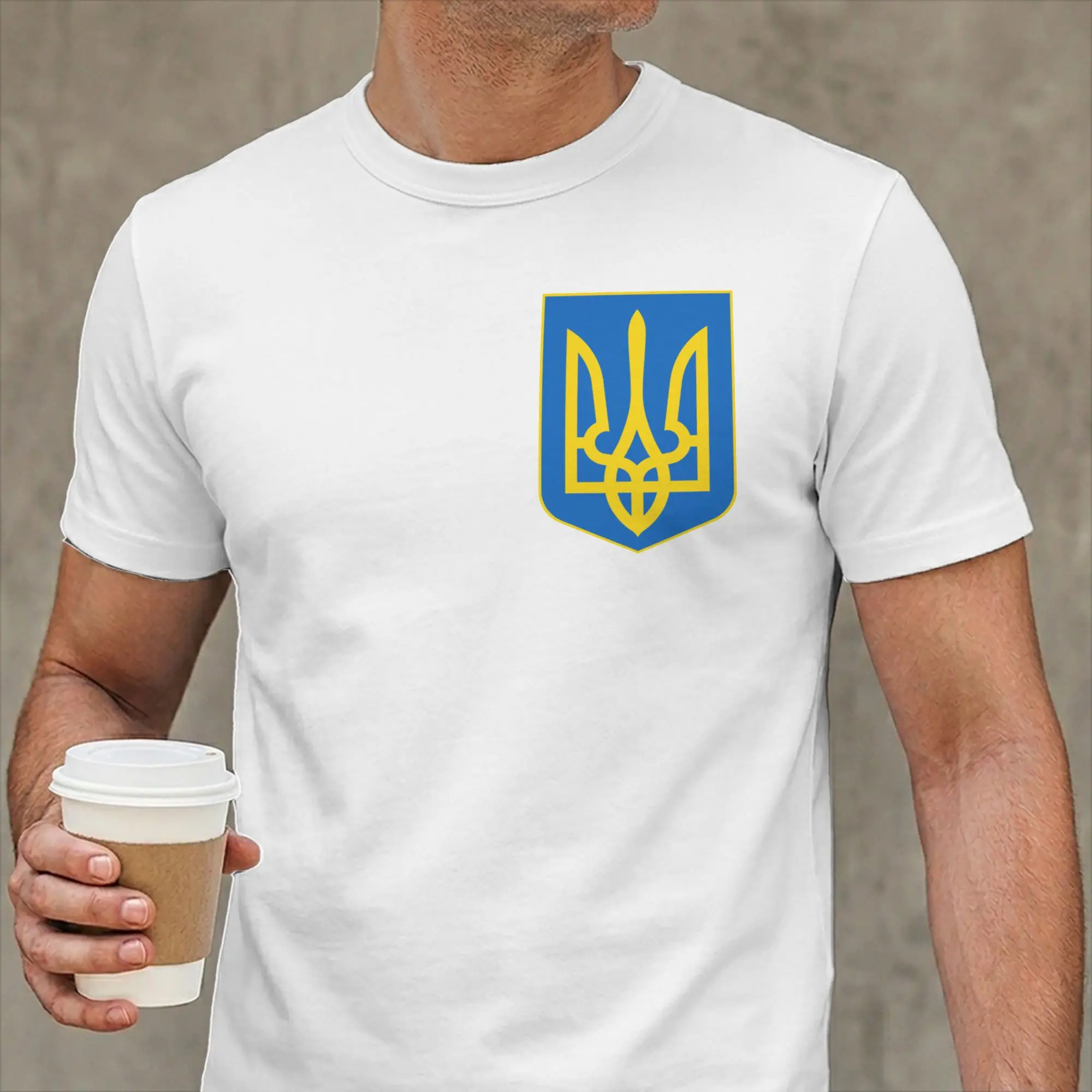 Men Ukraine Coat of Arms T Shirts  Cotton Tops Leisure Short Sleeve Round Collar Tee Shirt Unique T-Shirt