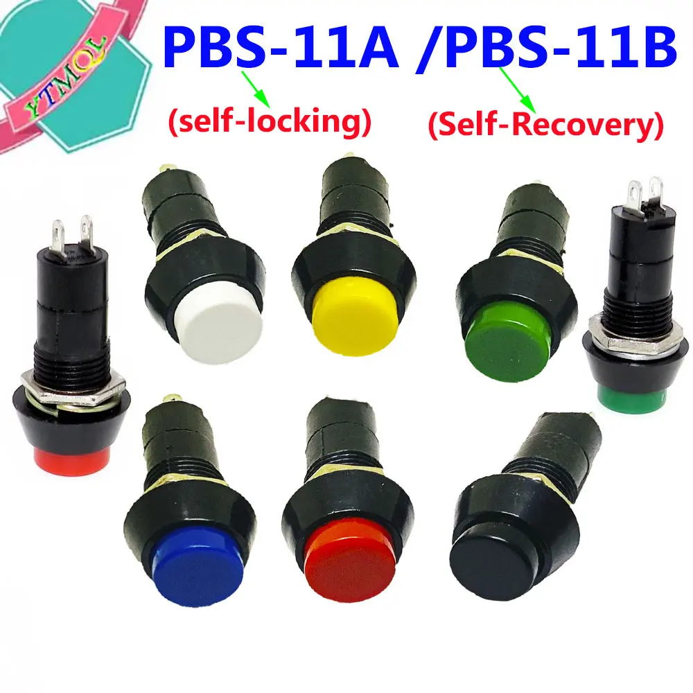 

1PC PBS-11A PBS-11B 12Mm Self-Locking Pemulihan Diri Plastik Push Button Momentary Switch 3A 250V AC 2PIN 6 Warna