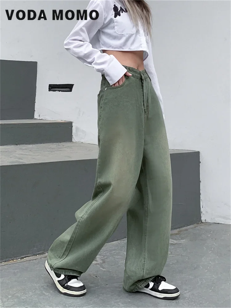 Luźne Proste Szerokie Nogawki Dżinsy Damskie Y2k Casual Streetwear Vintage Spodnie do Zamiatania Podłogi Wiosna Jesień Nowe Podstawowe Dżinsy Damskie z Wysokim Stanem