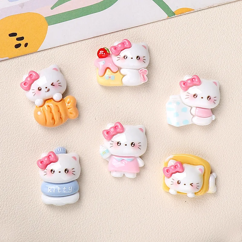 

100pcs Kawaii Resin Cartoon Sanrio Hello Kitty Cat Flatback Miniature Flatback Craft DIY for Scrapbook Headwear Earrings