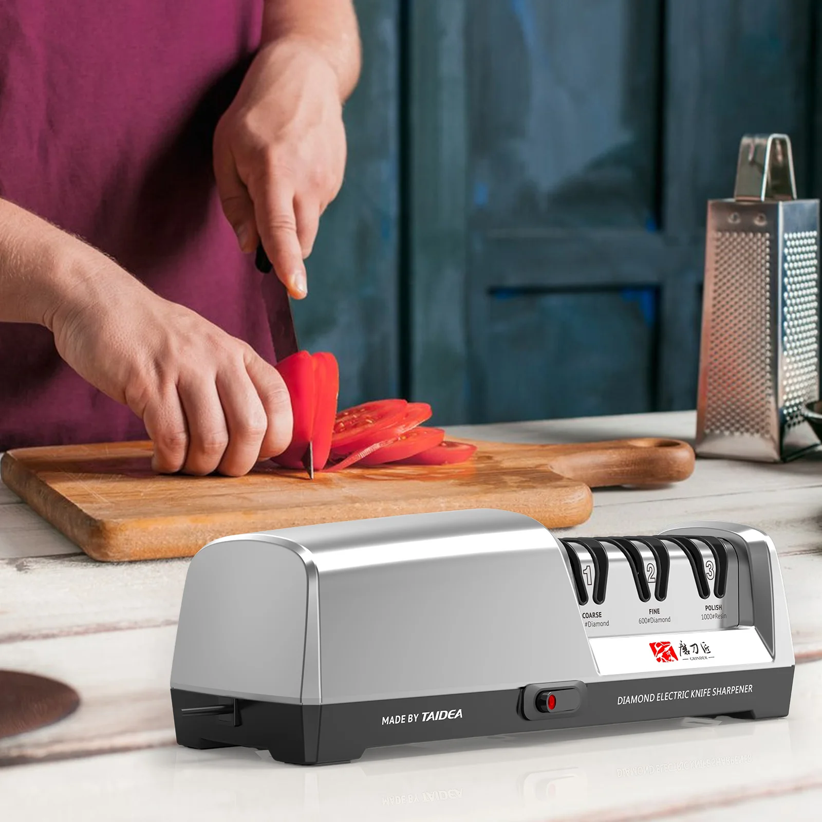 TAIDEA TG2302 Electric Knife Sharpener Stainless Steel 15 and 20 Degrees 3-Stage with Quick Sharpening and Polishing Function