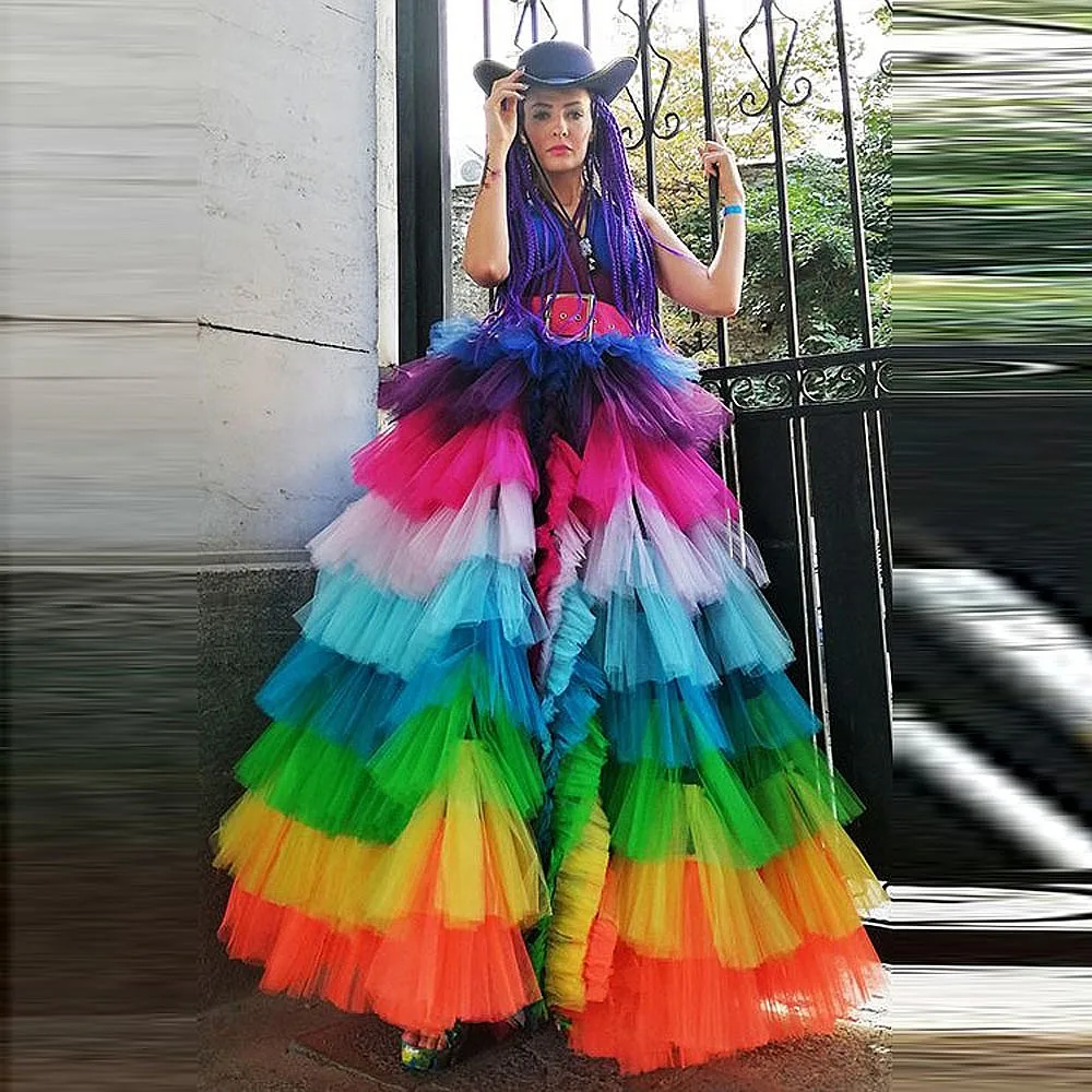 

Halloween Rainbow Tulle Skirts Tiered Layers Girls Birthday Skirt Girls Party Female Maxi Skirt Evening Outfit