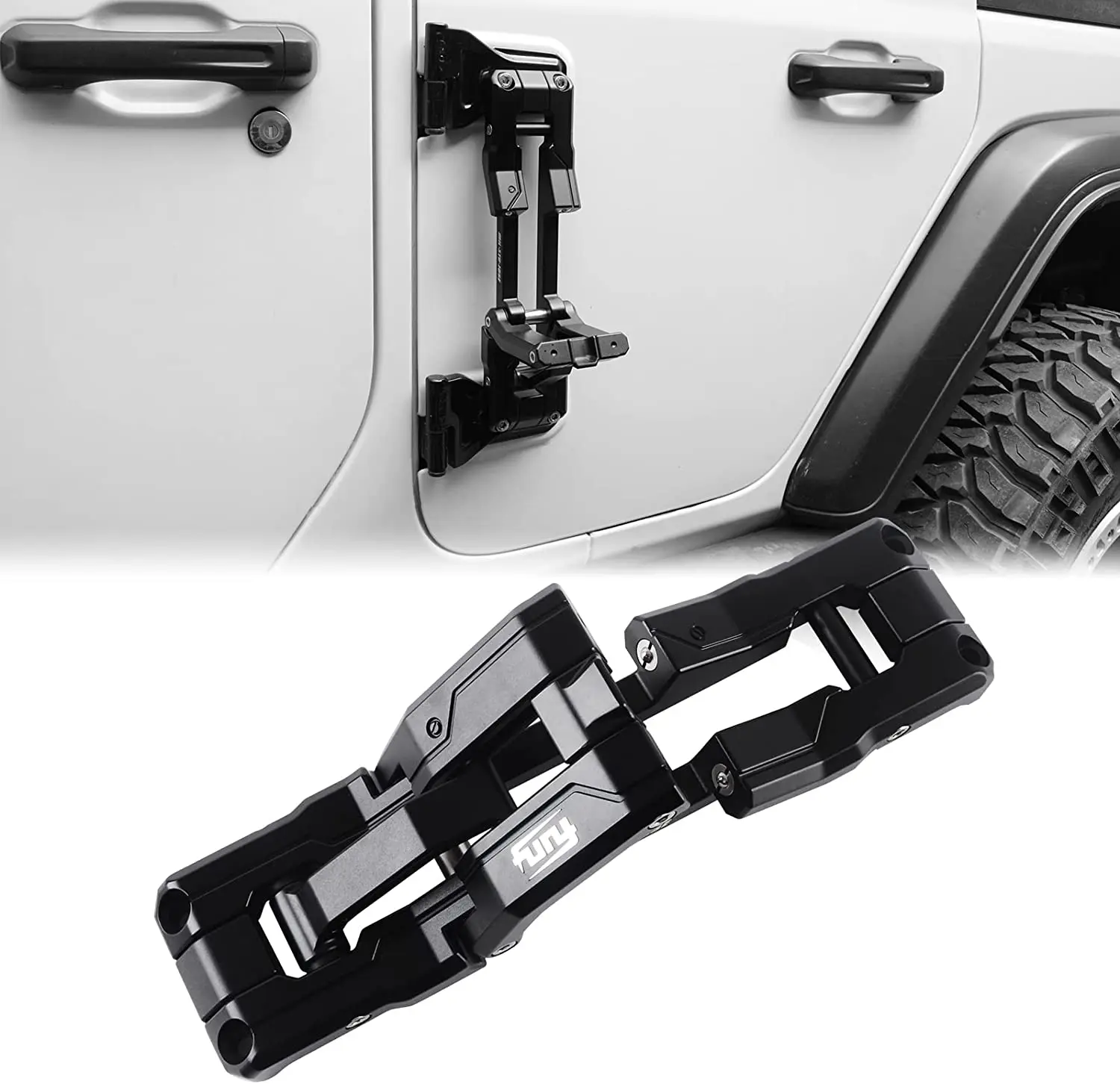 

Furyengraver Door Hinge Step Aluminum Folding Foot Pedal Compatible with Jeep Wrangler 2007-2018 JK JKU, 2018-2020 JL JLU 1PC