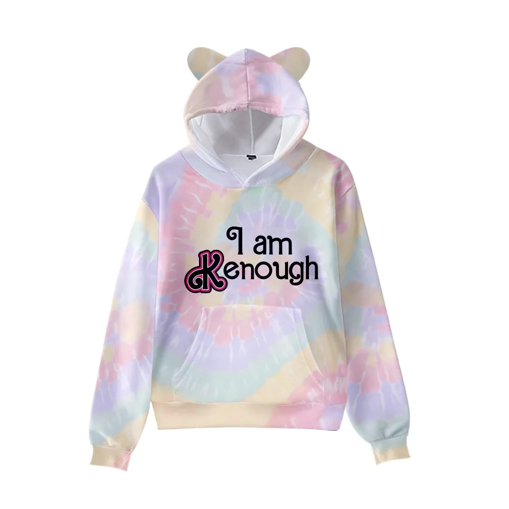 

I Am Kenough Tie Dye Hoodie 3D Cat Ear Pullover Hooded Women Sweatshirt Mens Womens Unisex Letter Printed Hip Hop new Hoodies