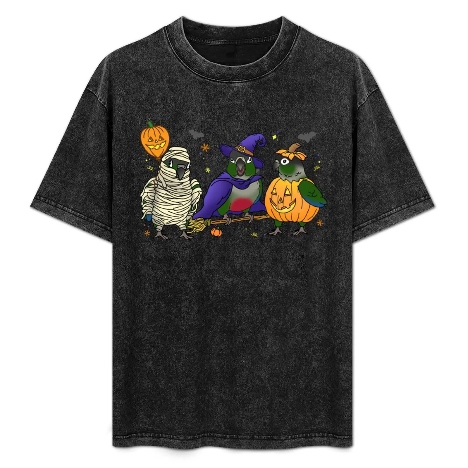 

Halloween Parrot - Green cheeked conure dressed like pumpkin witch mummy T-Shirt tops heavyweight t shirts for men