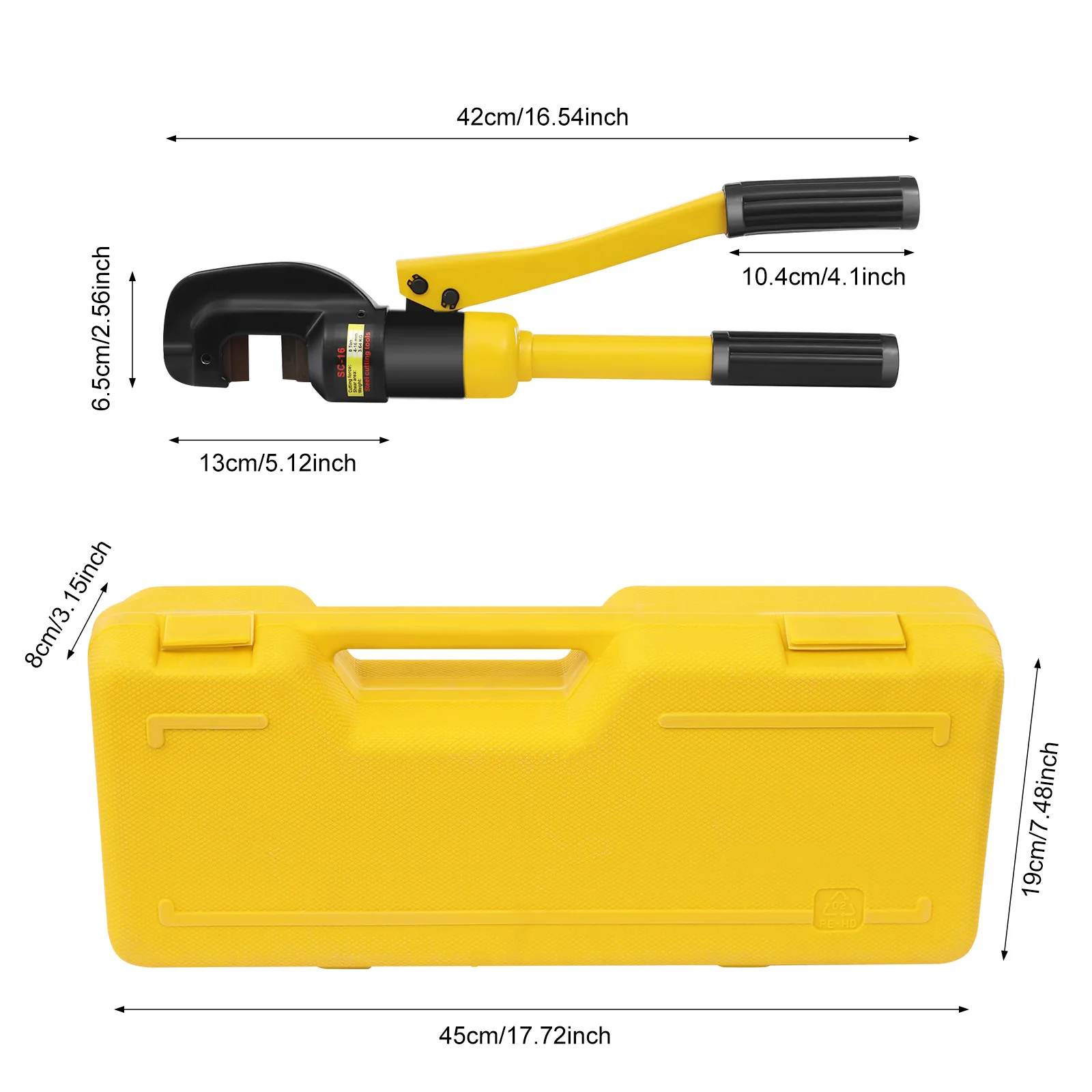 Cortadora Hidráulica de Varillas de Acero de 8 Toneladas SC-16, Rango de Corte de 0.16-0.63 Pulgadas, Cuchilla de Cromo 12, Caja de Herramientas Portátil para Construcción