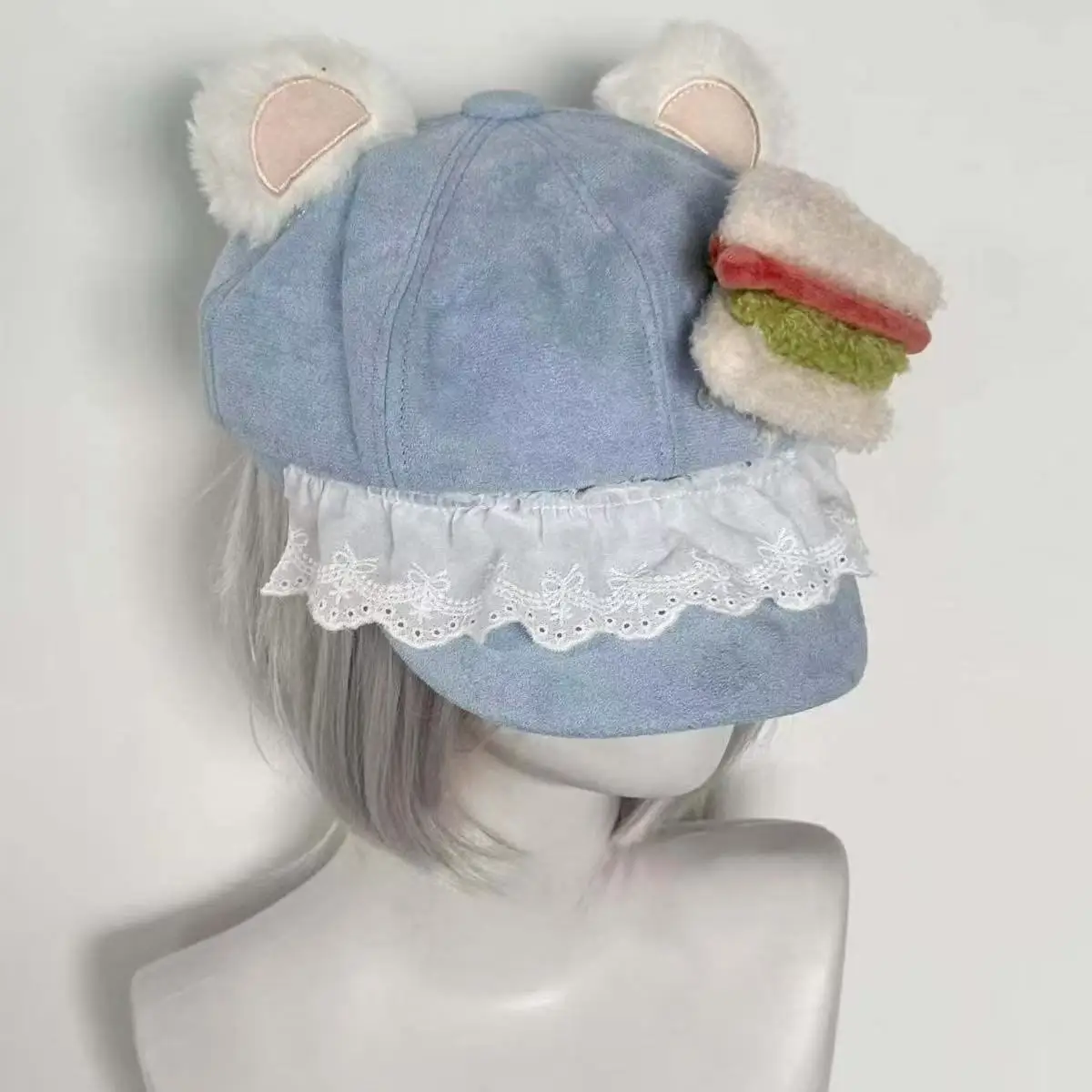 Harajuku Gothic Vrouwen Y2k Meisje Mooie Beer Oor Zoete Taart Aardbei Taart Vis Baret Hoeden Chic Streetwear Lolita Achthoekige Cap