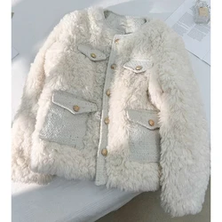 Winter 2024 Lamb Wool Fur Jacket for Women sheepskin coat Thick Warm Short Cashmere Coat Cotton Faux Fur Jacket Female