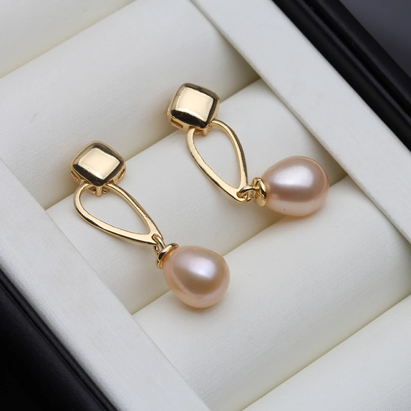 Real Cultured Natural Pearl Earrings For Women,Gold Plated Hanging Pearl Earrings Mother Wife Gift White