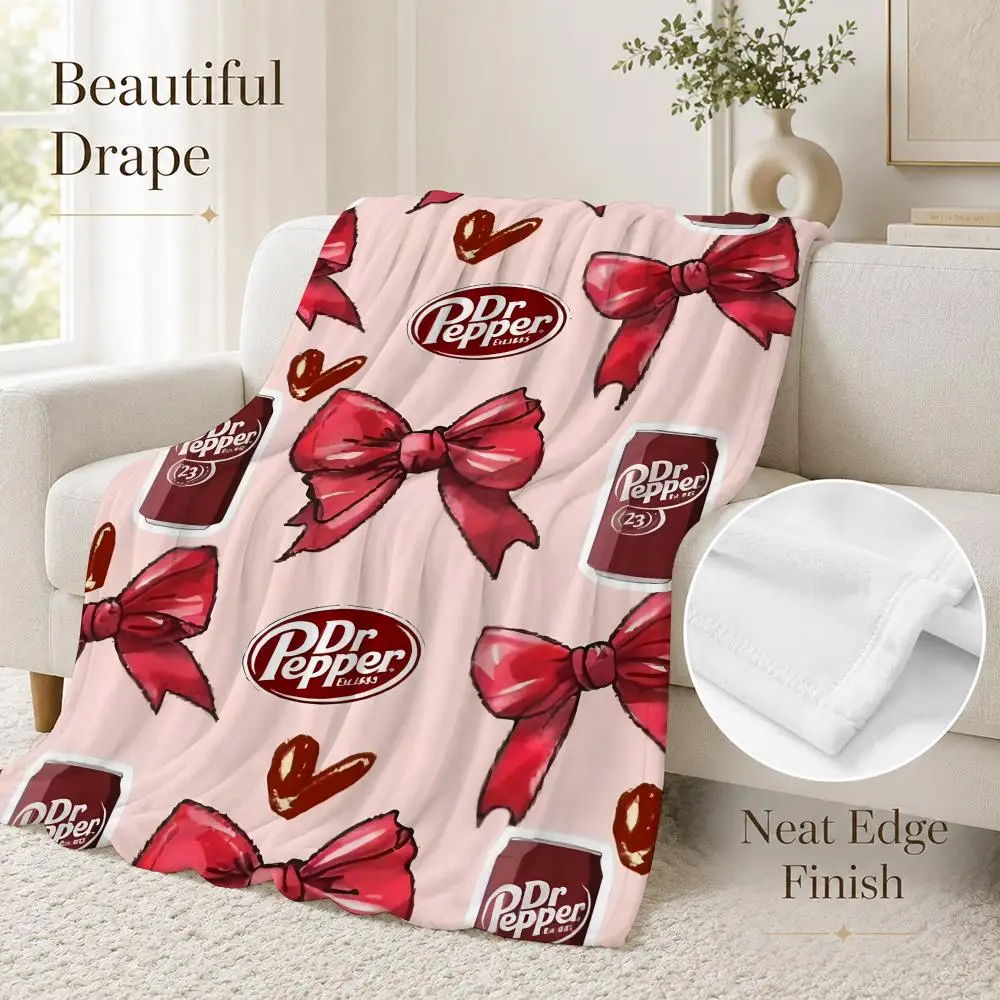 Cherry Drink Dr Pepper Throw Blanket Soft Flannel Throw Lightweight Summer Home Nap for Office Travel Sofa Bed