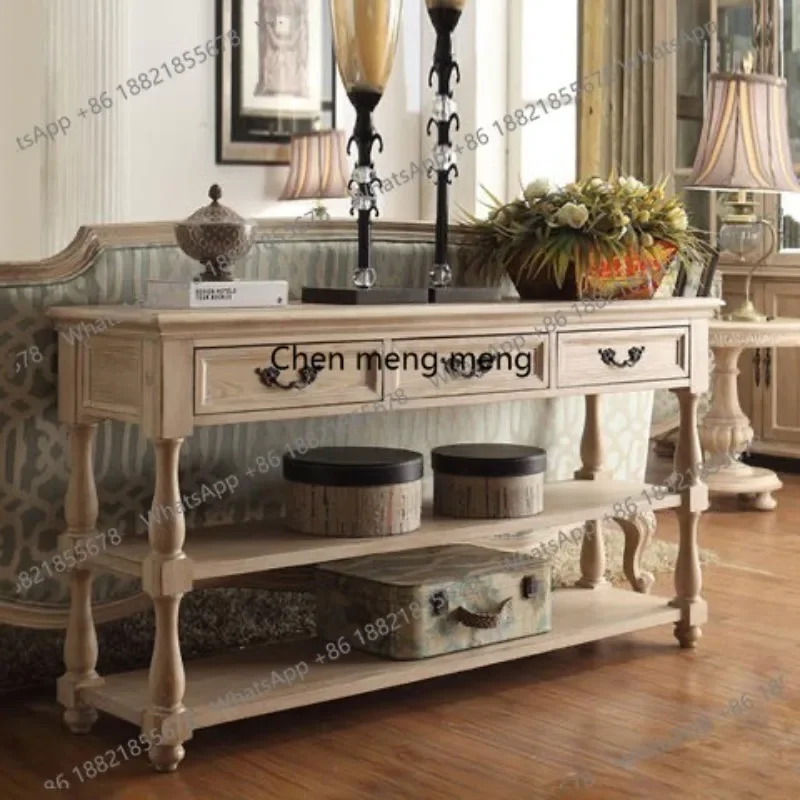 

American door entrance cabinet partition solid wood dining side cabinet living room retro old storage entrance table