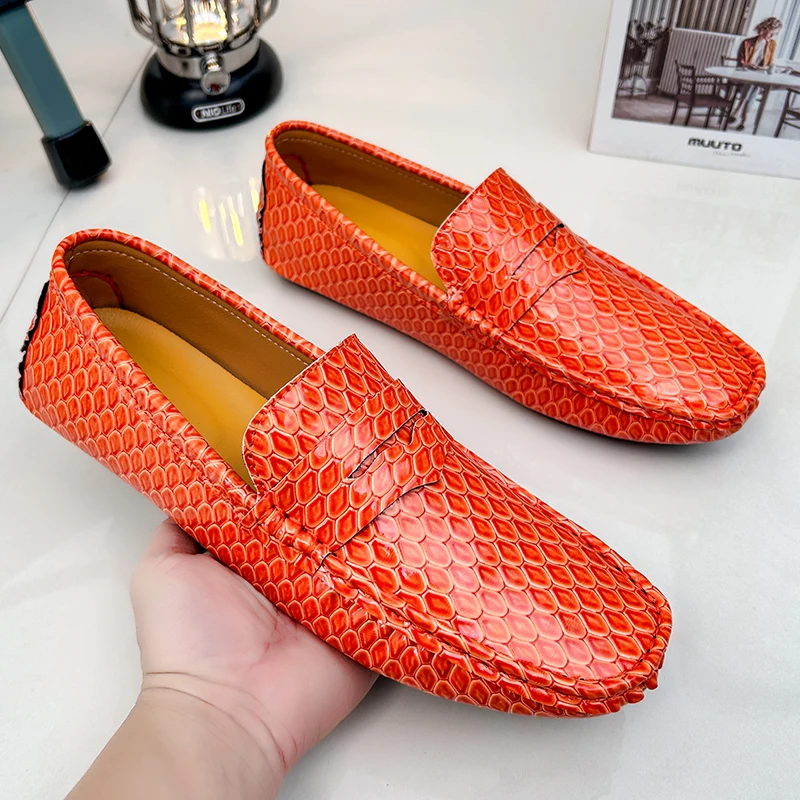 Plus Size 38-48 Orange Fish Scale Men's Loafers Comfortable Slip-On Casual Shoes For Men Summer Original Mocasines Man Sneakers