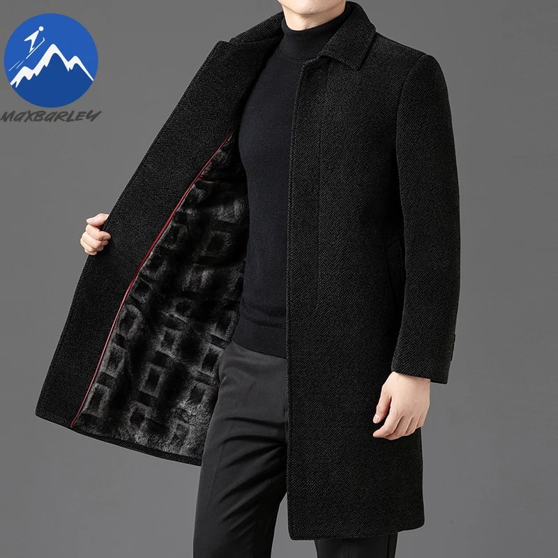 

2025 Winter Wool Jackets Mens Long Fashion Brand Wool Lined Thick Soft Woolen Trench English Style Snow Warm Wool Blends Coat