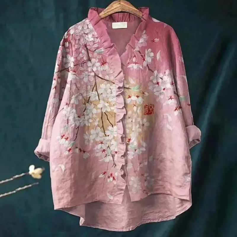 New V-neck casual top, women's long sleeved lace shirt, It's an elegant, atmospheric, and comfortable plus size top