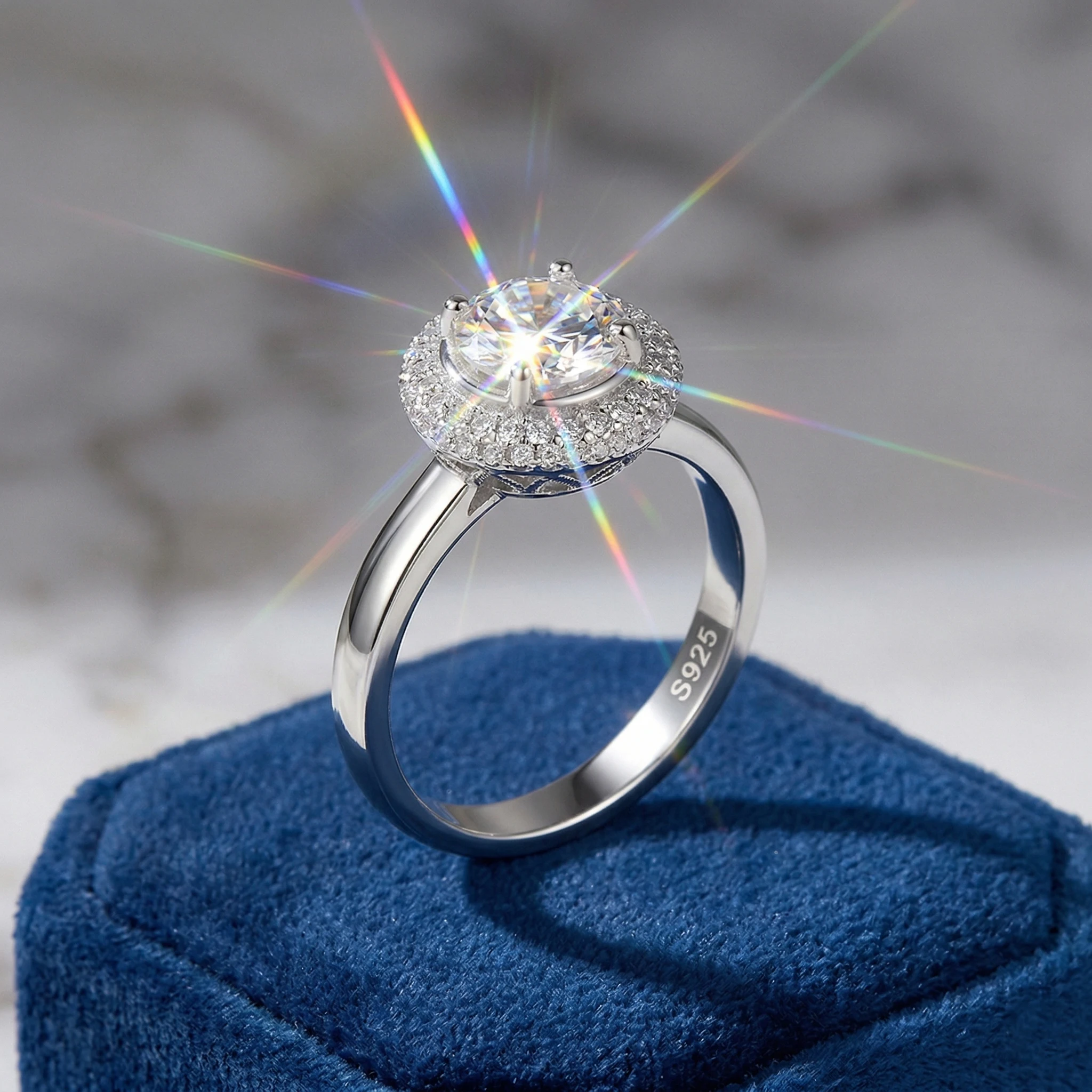 

Double Halo Moissanite Ring, 925 Silver, D Color VVS1, 1ct Couple Ring, Light Luxury Engagement, Cert Quality