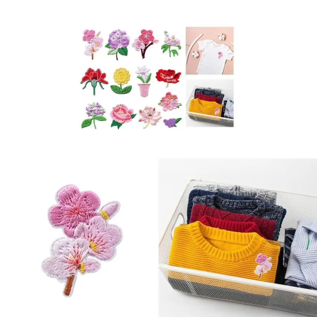 Parches apliques 97QD flores parches bordados hierro en parches coser parches