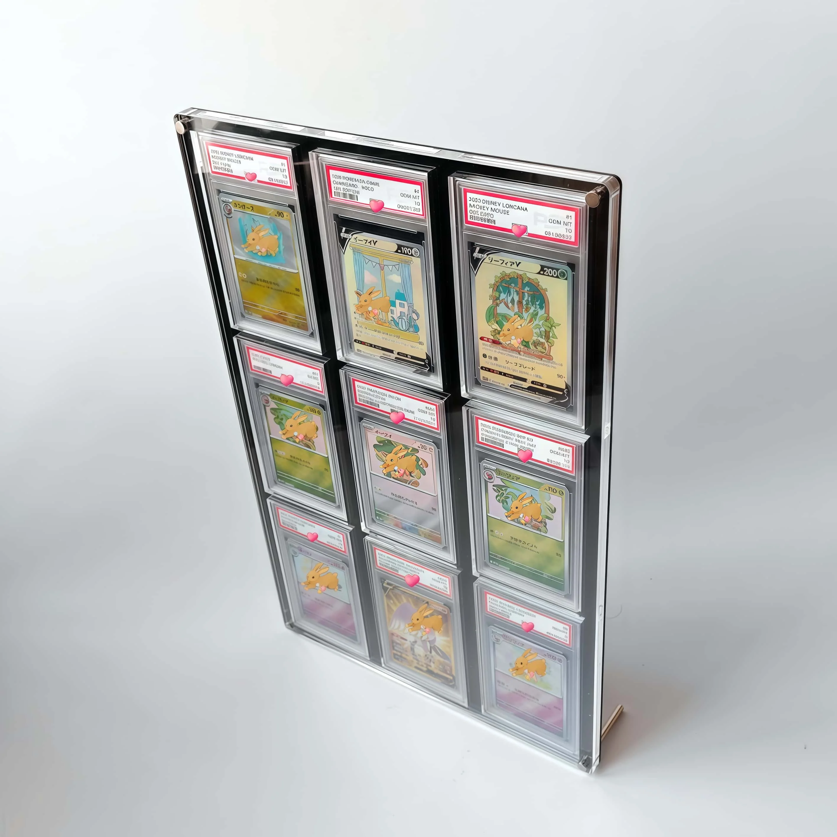 9スロット-ポケモン-遊戯王-グレードカードスタンド-ブラックアクリルディスプレイホルダー-ptcg評価カード用-クリスタルクリアエッジ-モダンショーケース