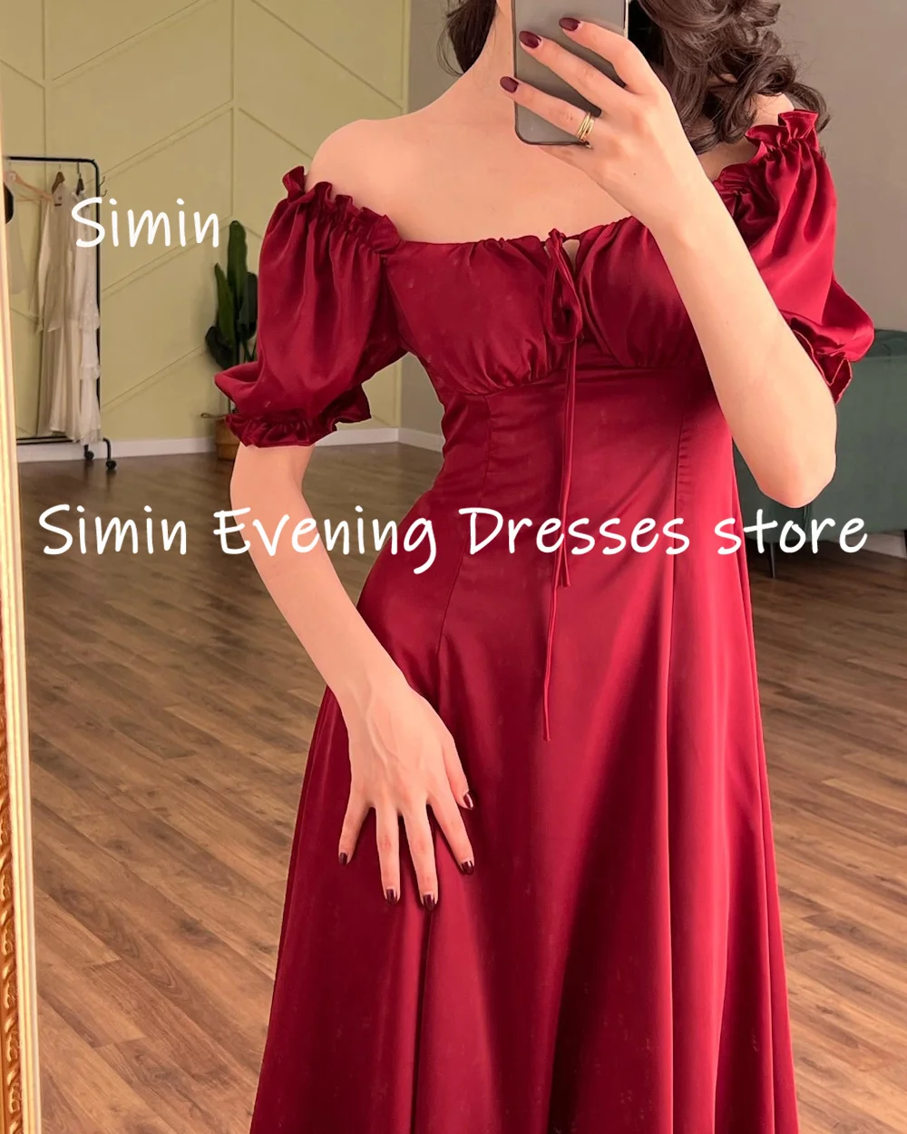 Simin Satin A-line Off-the-shoulder Neckline Ruffle Populer Prom Gown Ankle-length Evening Elegant Party dresses for women 2023