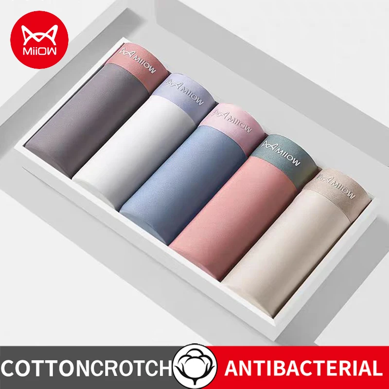 

MiiOW 3Pcs Silky Summer Men Underwear Boxers Cotton Antibacterial Crotch Men's Panties Seamless Breathable Man Boxers Underpants