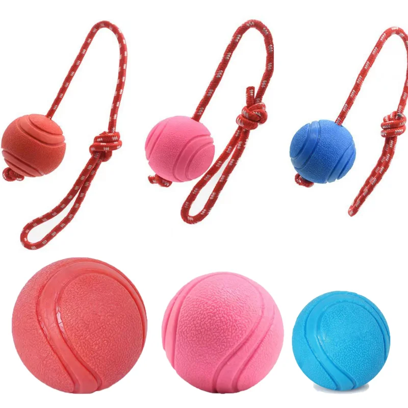 Pet dog toy ball anti bite chew non destructive bouncing ball dog rubber training interactive toy ball strap rope