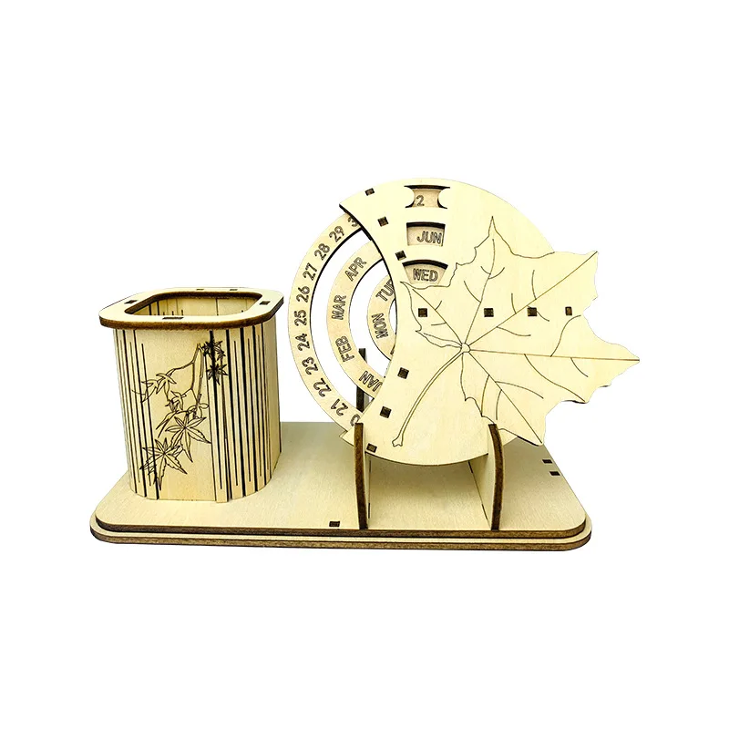 

3D Puzzles Wooden Perpetual Calendar Penholder Model DIY Assembly Blocks Toy Jigsaw Desktop Decoration for Kids Gift Wholesale