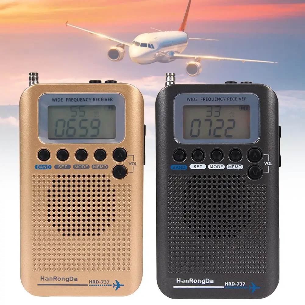 

HRD-737 Digital Radio Mini Portable LCD Display Aircraft Band Receiver FM/AM/SW/CB/Air/VHF World Band Radio with Alarm Clock