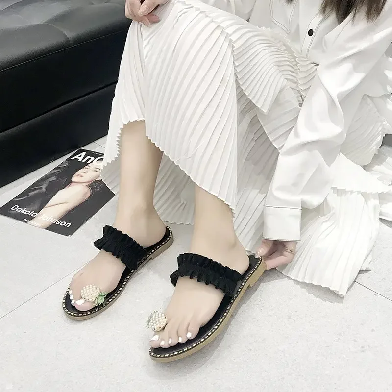 Fashion Women's Slippers Pineapple Pearl Flat Summer Casual Comfortable Beach Sandals Flip-Flops Plus Size Zapatos Para Mujer