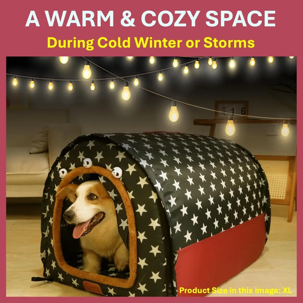 3 in 1 Indoor Outdoor Large Dog House with Cushion Mat, Insulated Warm Cave Bed for Medium and Large Size Dogs.