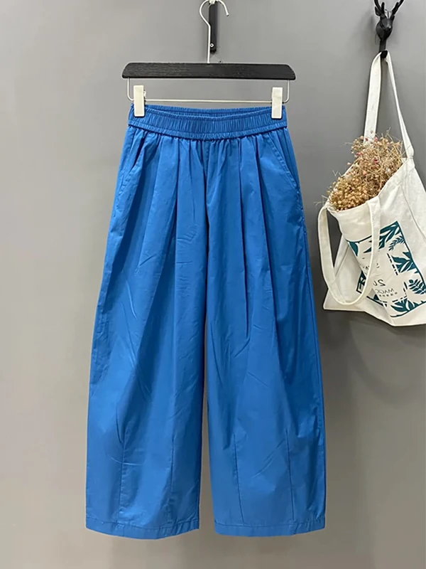 

plus Size Wide Leg Pants Slimming Casual Straight Thin Women's Pure Color Summer High Waist Comfortable Breathable Skinnier