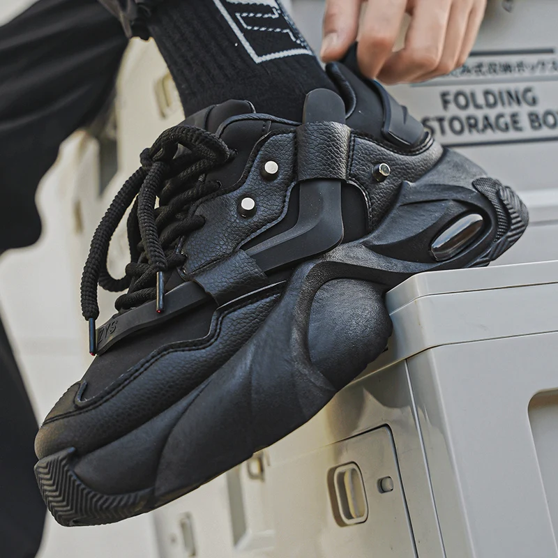 Herren-Freizeitsportschuhe mit dicker Sohle und erhöhter Absatzhöhe, niedrig geschnitten, mit Schnürung, abriebfeste Sohle, bequem und rutschfest. – Detail 8