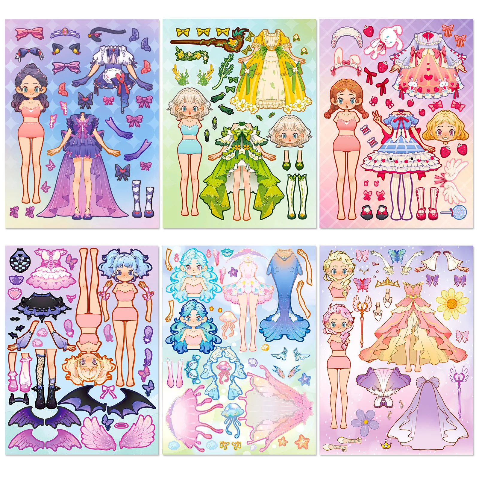 6Pcs Princess Dress Up Stickers DIY Outfit Changing Puzzle Stickers for Scrapbook Journal DIY Craft Decoration