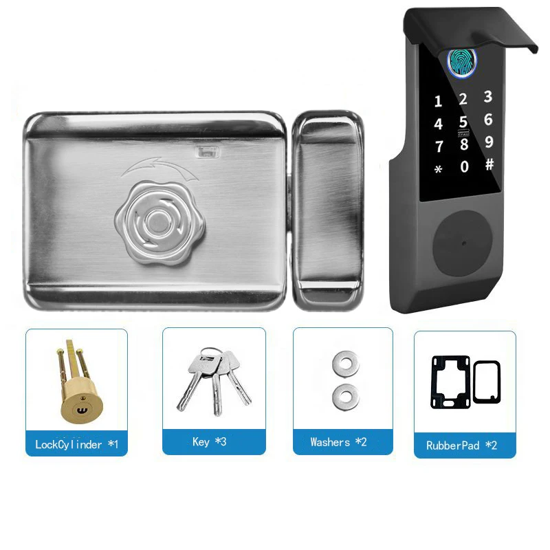 Waterproof Door Electric Rim Lock Kit Fingerprint Digital Smart Lock TTLock Tuya APP optional