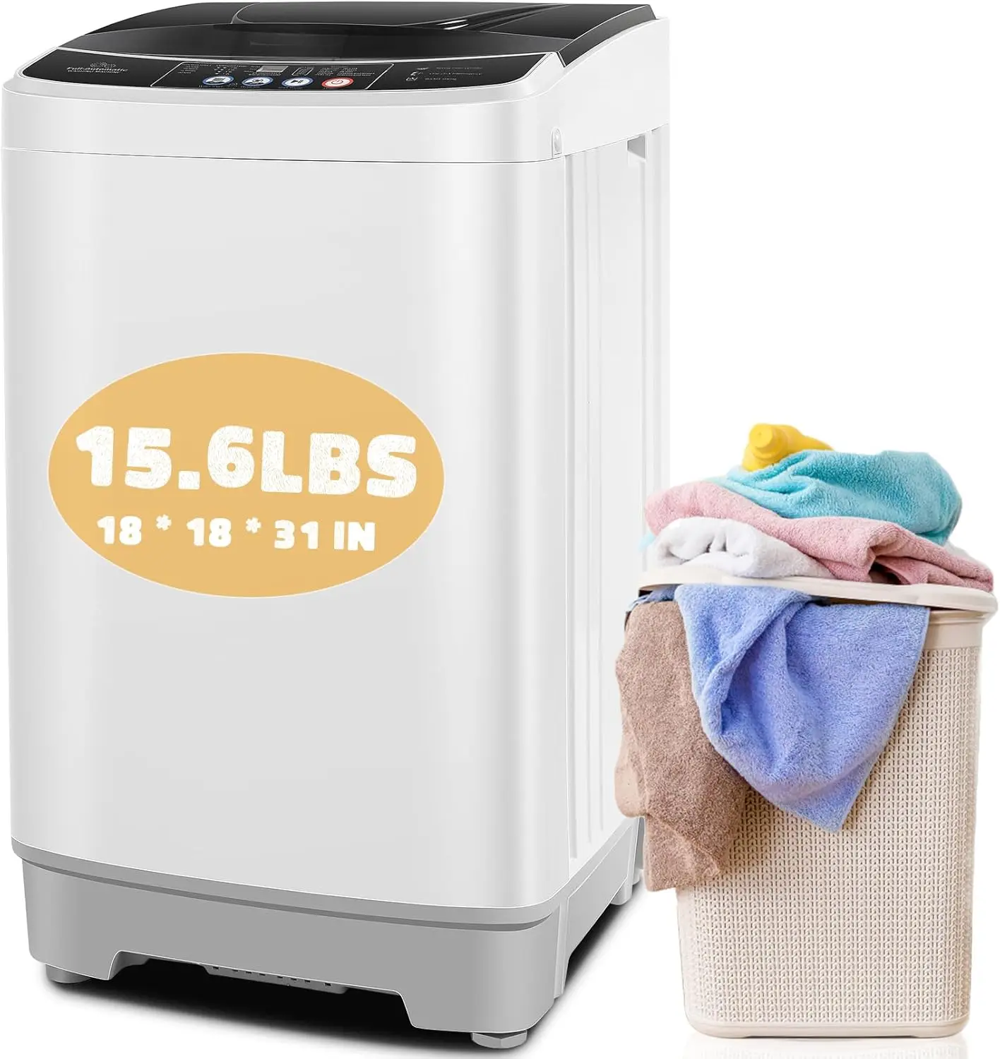 Draagbare wasmachine, draagbare wasmachine van 2,1 Cu.ft met afvoerpomp, kraanadapter, 10 wasprogramma's / 8 waterniveaus Com