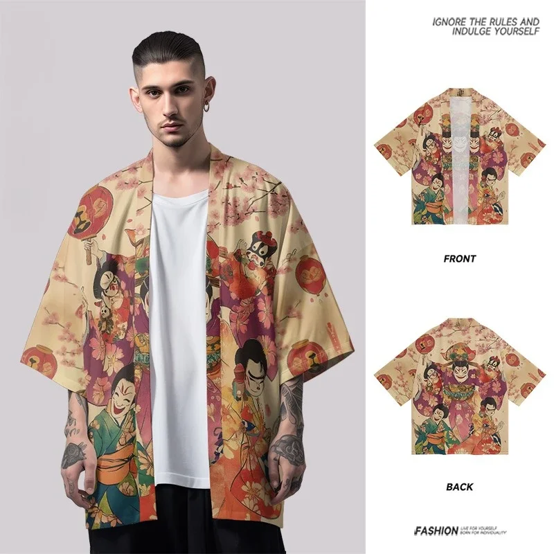 

Women Casual Loose Kimono Traditional Clothing Men Japanese Ukiyo-e Printed Summer Beach Cardigan Haori Shirts 4XL 5XL 6XL