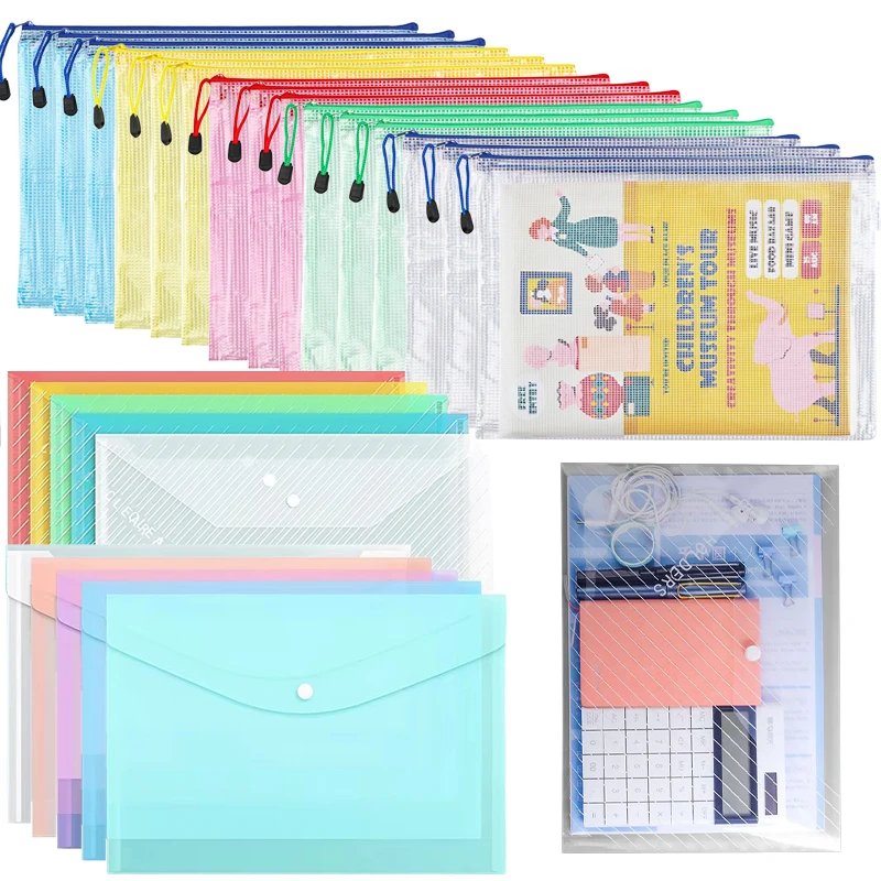 

5pcs A4/A5 Grid Zipper File Bag Waterproof High-capacity Transparent Folder Office Supplies File Student Paper Storage TMZ