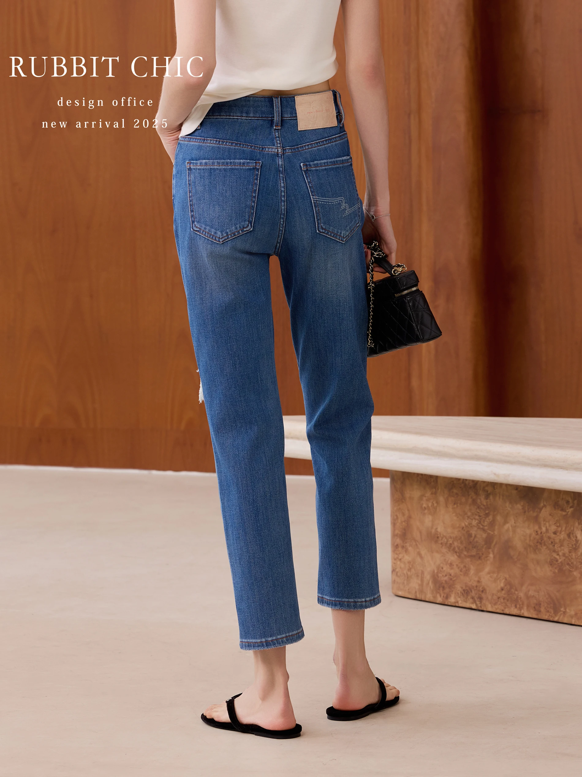 

Летние джинсы RUBBIT Chic с высокой талией, прямые, облегающие, из денима, с застежкой-молнией, повседневные