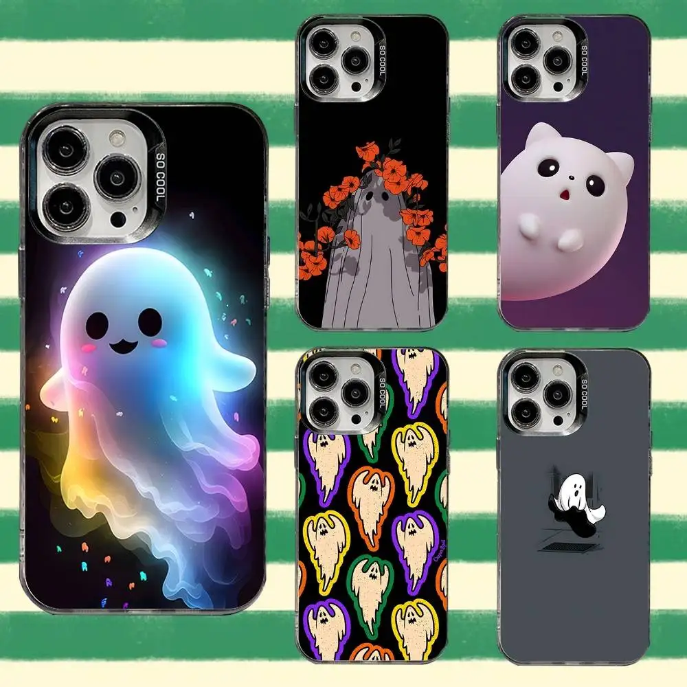 

Cute Ghost Phone Case For iPhone 16,15,14,13,12,11,8,7,Pro,Max,Plus,Mini,XS,SE Anti Fall Black Matte Hard