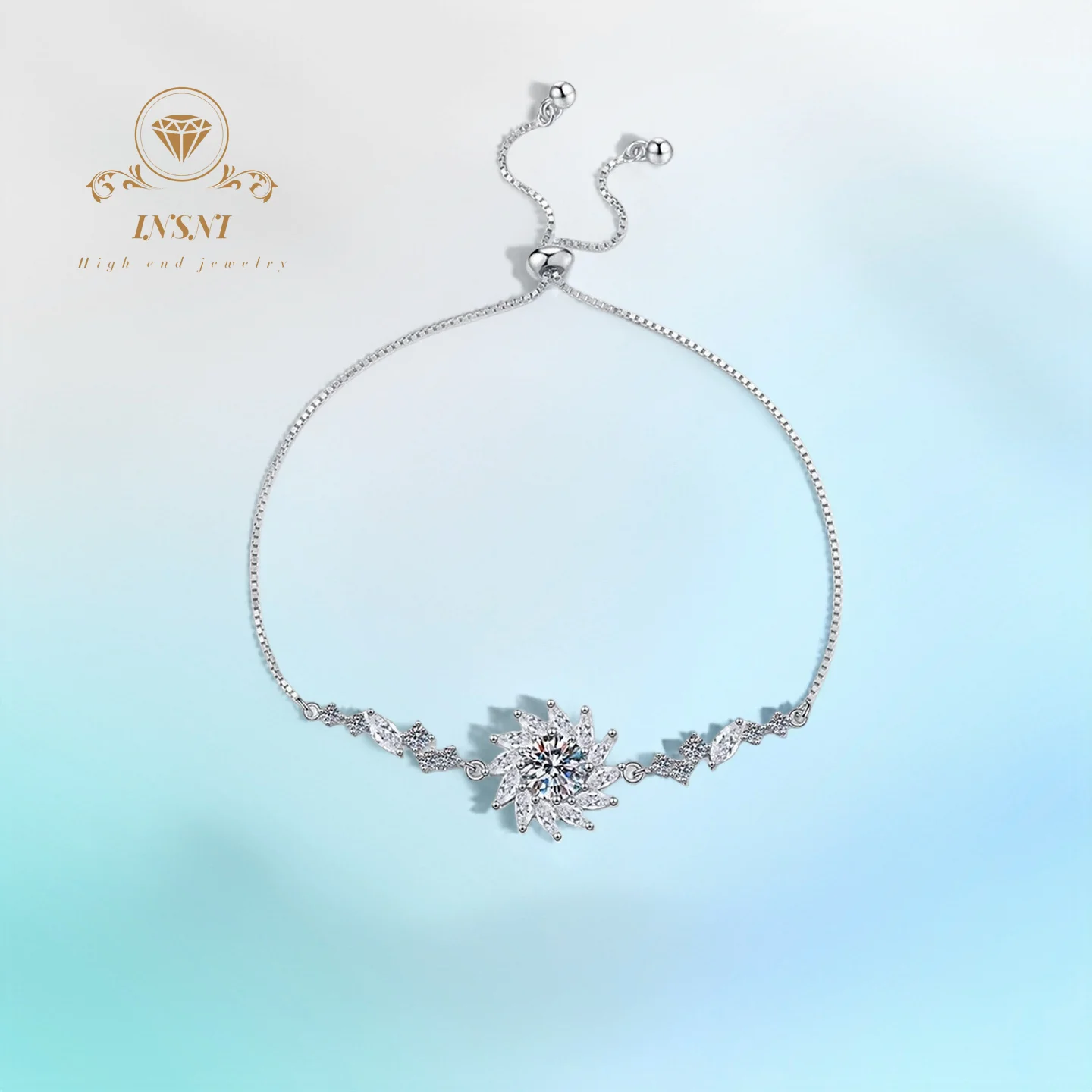 

1ct D Color Moissanite S925 Silver Sunflower Adjustable Bracelet GBA Certified Luxury Women's Trendy Accessories Gift for Women