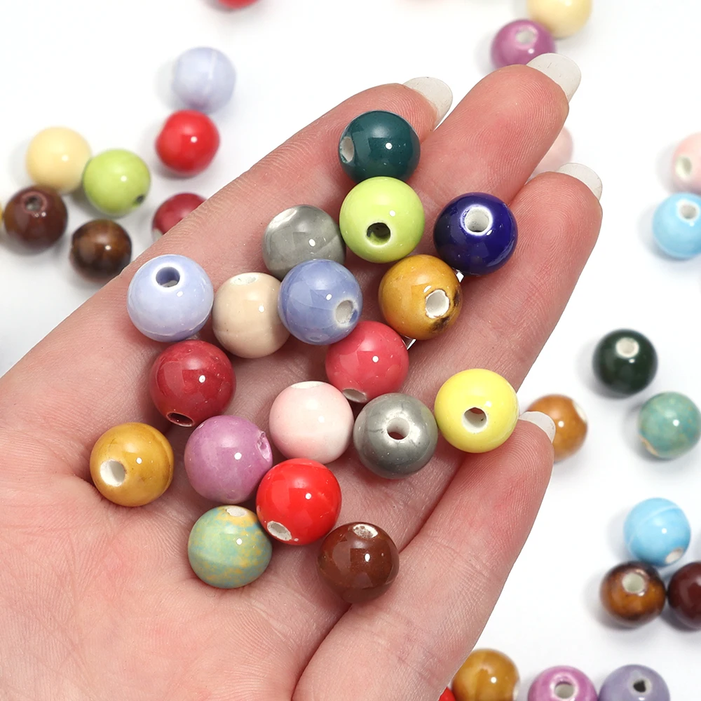 20Pcs/Lot 10mm Round Ceramic Beads Colorful Porcelain Spacer Loose Charm Beads For DIY Crafts Ornament Making Clothing Accesso