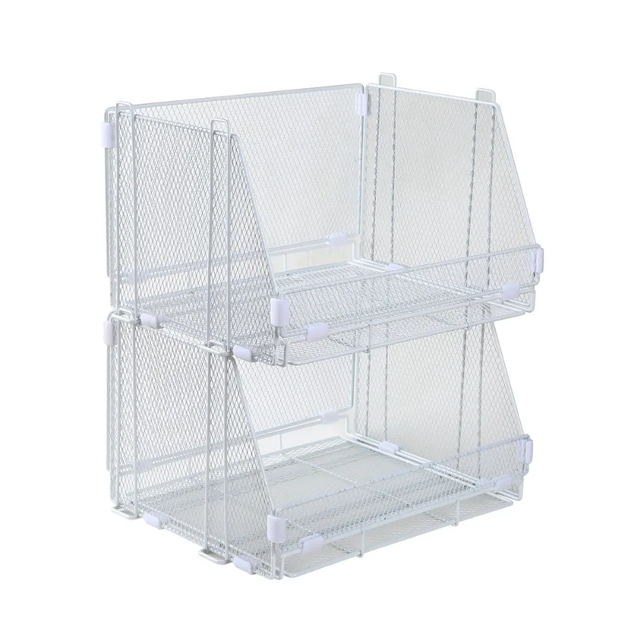 

Folding Stackable Storage Baskets with Clip Handles Collapsible Plastic Organizer Bins for Home, Office Dorm Use, 2-Pack, White
